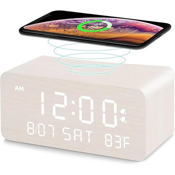 Andoolex Wooden Digital Alarm Clock with Wireless Charging