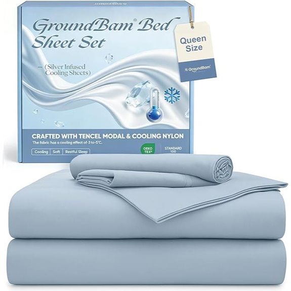 Silver Infused Cooling Tencel Bed Sheets (Queen Blue)